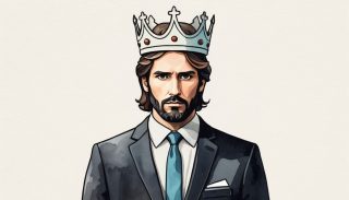 Hombre con corona de papel cayéndose, representando la fragilidad del liderazgo humano