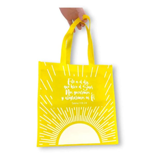 Bolsa de tela Tote bag amarilla. Este es el día