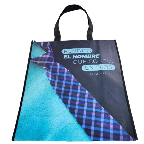 Bolsa non woven a todo color: Bendito el hombre que confía en Dios (35x38x15)